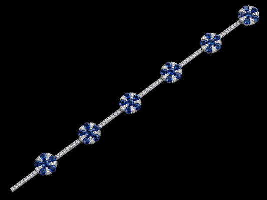 18K White Gold Diamond & Sapphire Tennis Bracelet – 5.15 CT Sapphire & 0.75 CT Diamond Angelica Jewellers