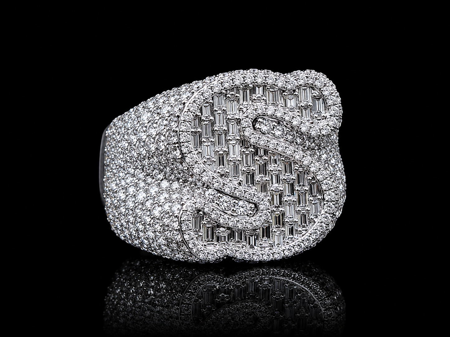 14K White Gold Diamond Initial "S" Ring Angelica Jewellers