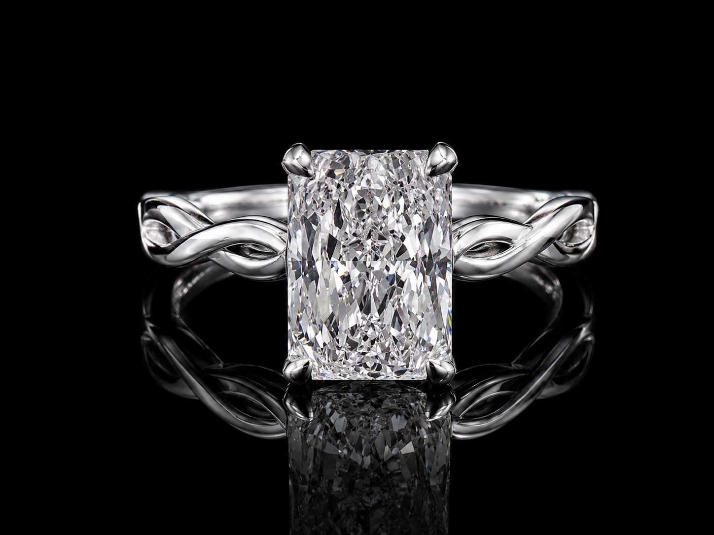 14K White Gold Twisted Engagement Ring | 2.06 CT IGI Certified E VS2 Lab-Grown Radiant Diamond Angelica Jewellers