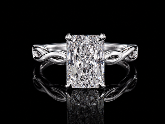 14K White Gold Twisted Engagement Ring | 2.06 CT IGI Certified E VS2 Lab-Grown Radiant Diamond Angelica Jewellers