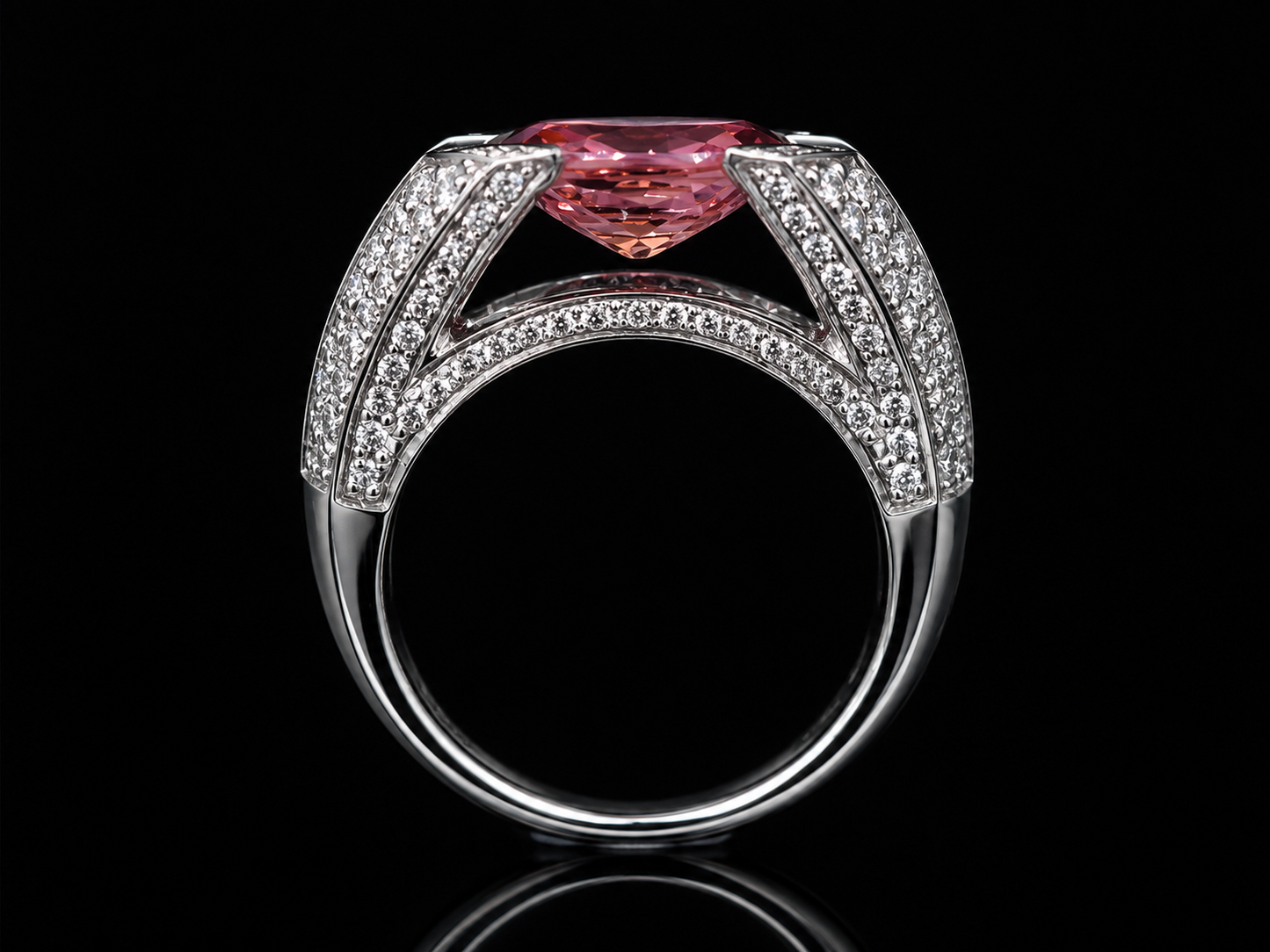 18K White Gold Split-Shank Pink Tourmaline & Diamond Statement Ring