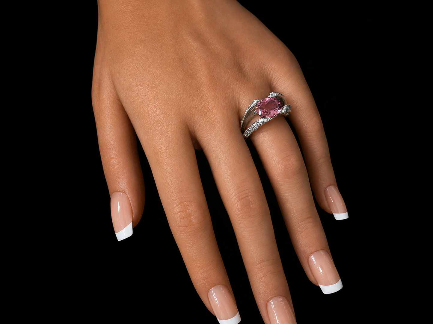 18K White Gold Split-Shank Pink Tourmaline & Diamond Statement Ring