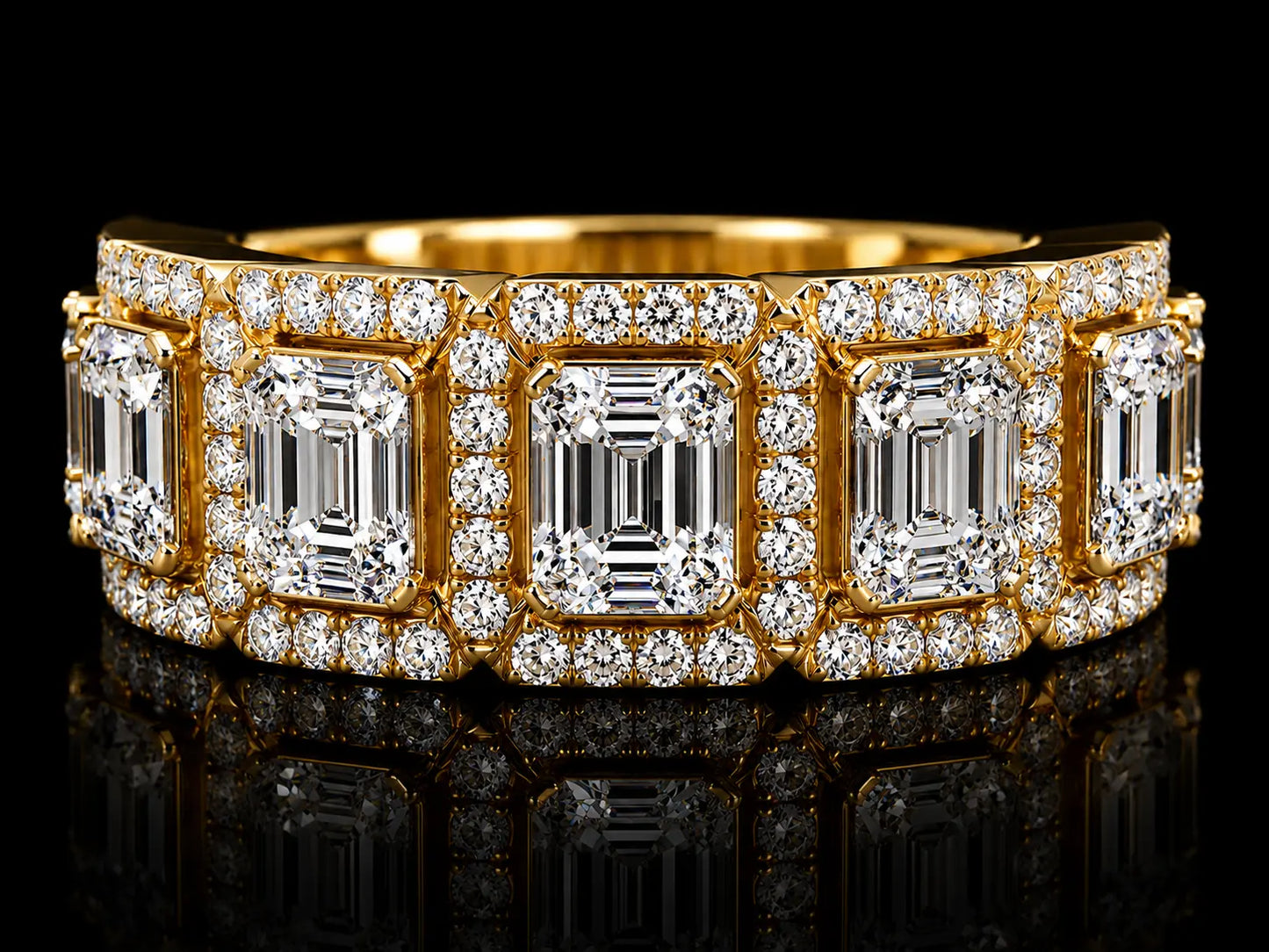 14K Yellow Gold 1.20 CT Diamond Band – Round & Baguette Double-Step Design Angelica Jewellers