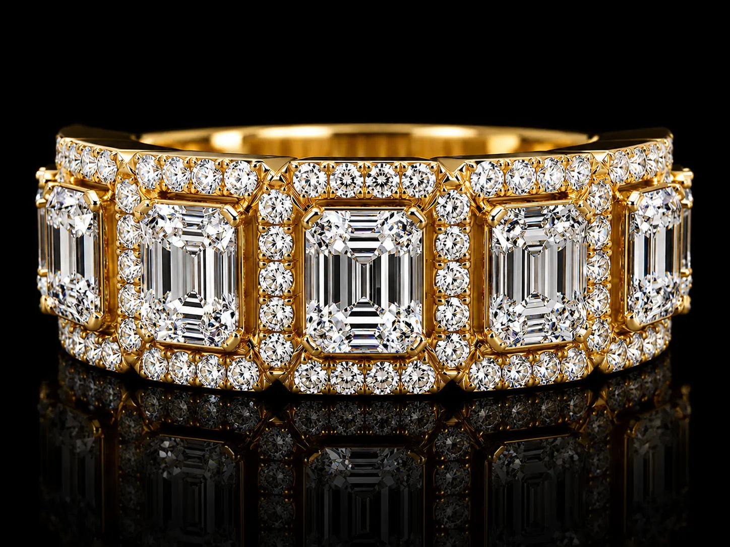 14K Yellow Gold 1.20 CT Diamond Band – Round & Baguette Double-Step Design Angelica Jewellers