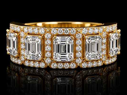 14K Yellow Gold 1.20 CT Diamond Band – Round & Baguette Double-Step Design Angelica Jewellers