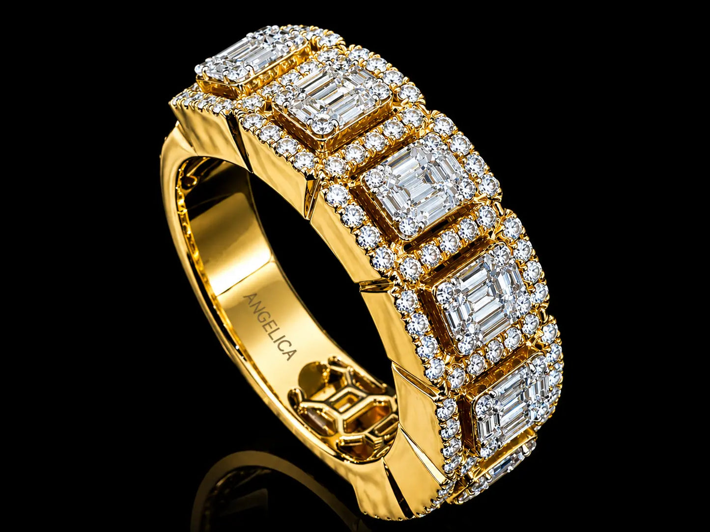 14K Yellow Gold 1.20 CT Diamond Band – Round & Baguette Double-Step Design Angelica Jewellers