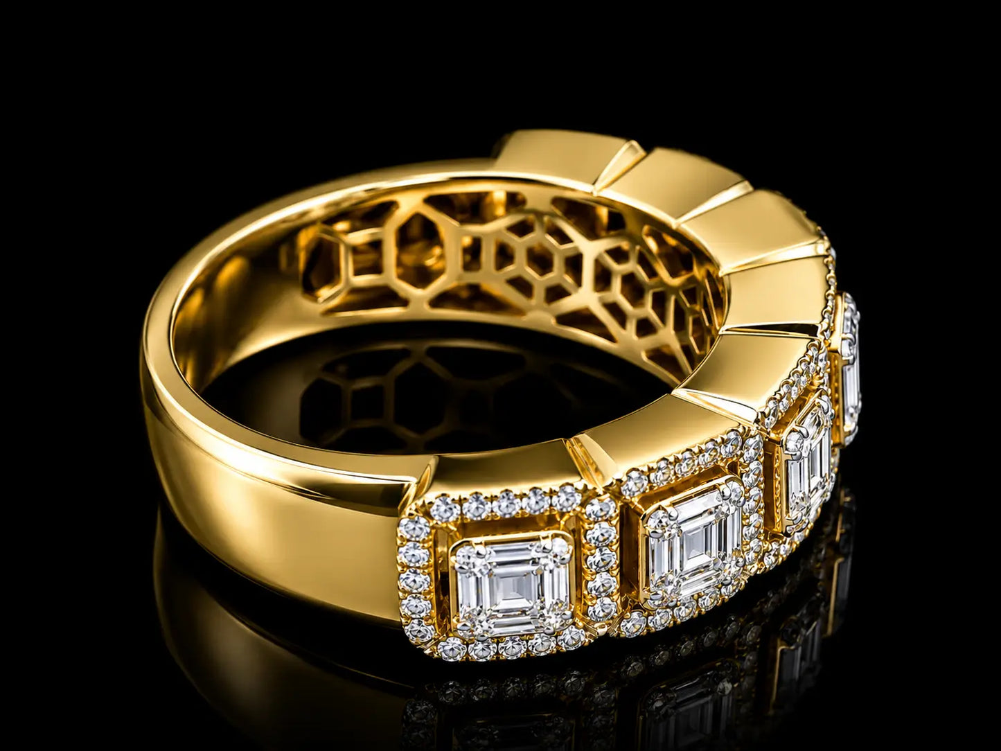 14K Yellow Gold 1.20 CT Diamond Band – Round & Baguette Double-Step Design Angelica Jewellers