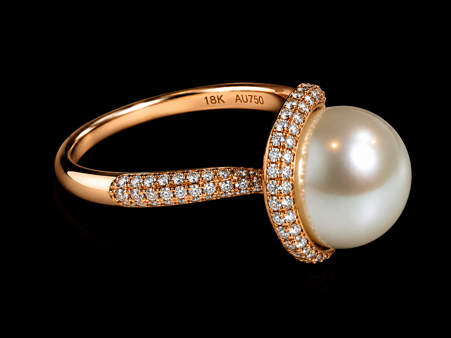 18K Rose white South Sea Pearl &amp; Diamond Swirl Ring