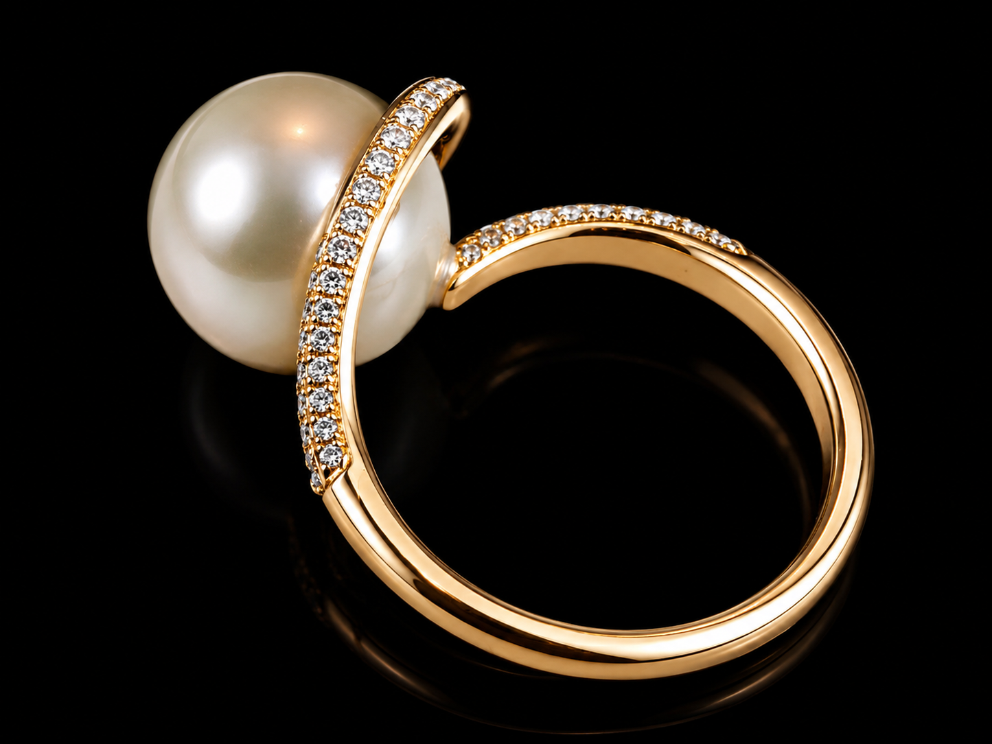 18K Rose white South Sea Pearl &amp; Diamond Swirl Ring