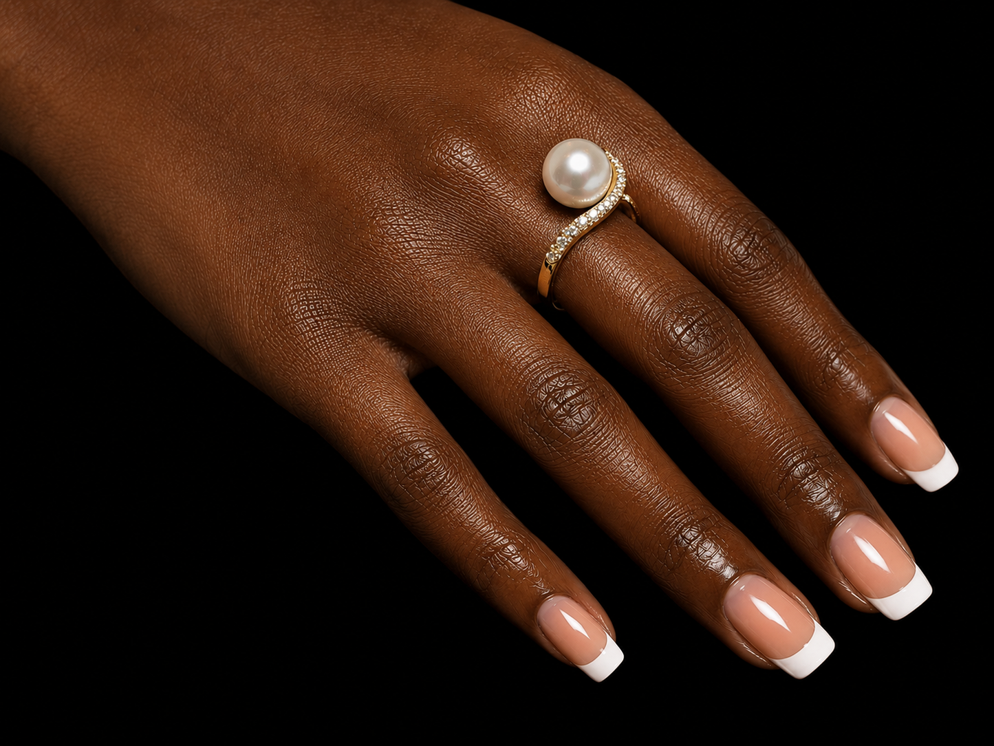 18K Rose white South Sea Pearl &amp; Diamond Swirl Ring