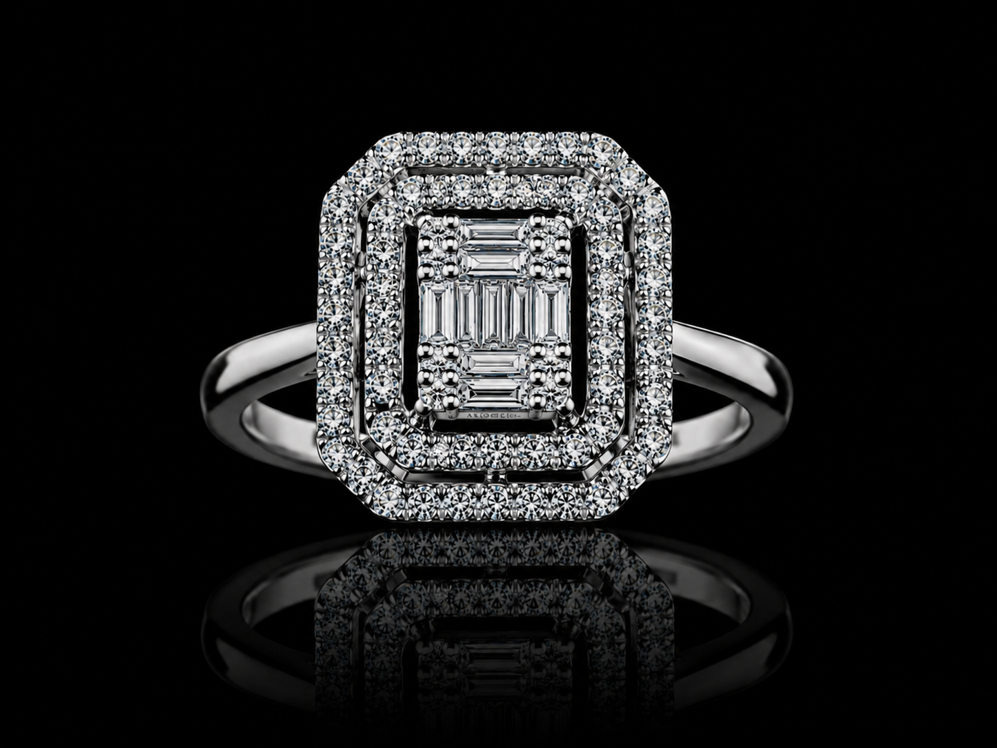 14K White Gold Diamond Halo Ring – 0.40 CT Natural Diamonds