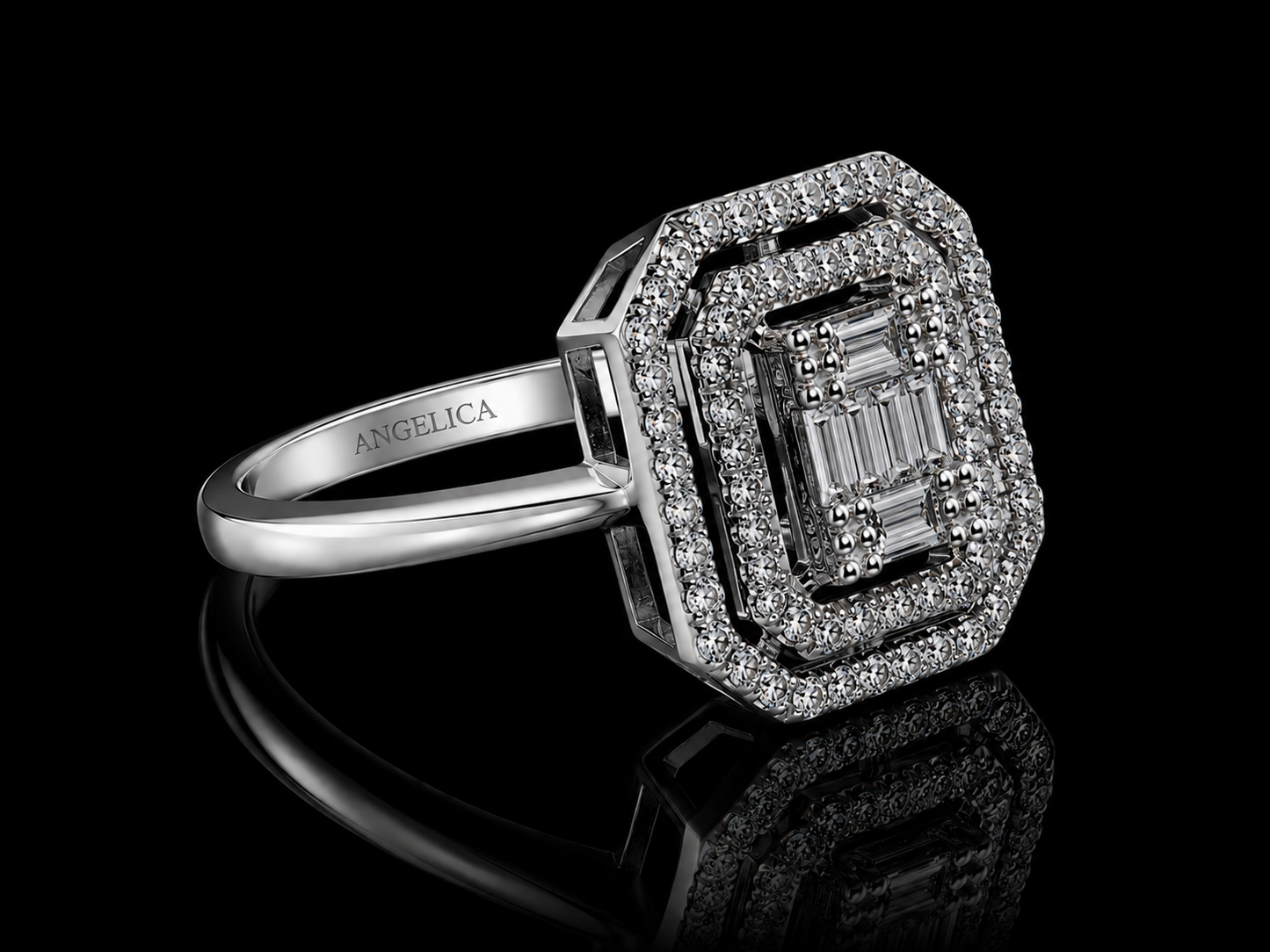 14K White Gold Diamond Halo Ring – 0.40 CT Natural Diamonds