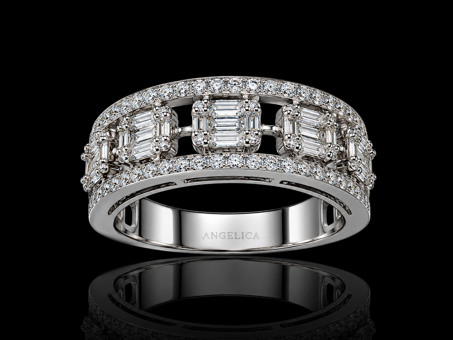 14K White Gold Diamond Openwork Band Ring
