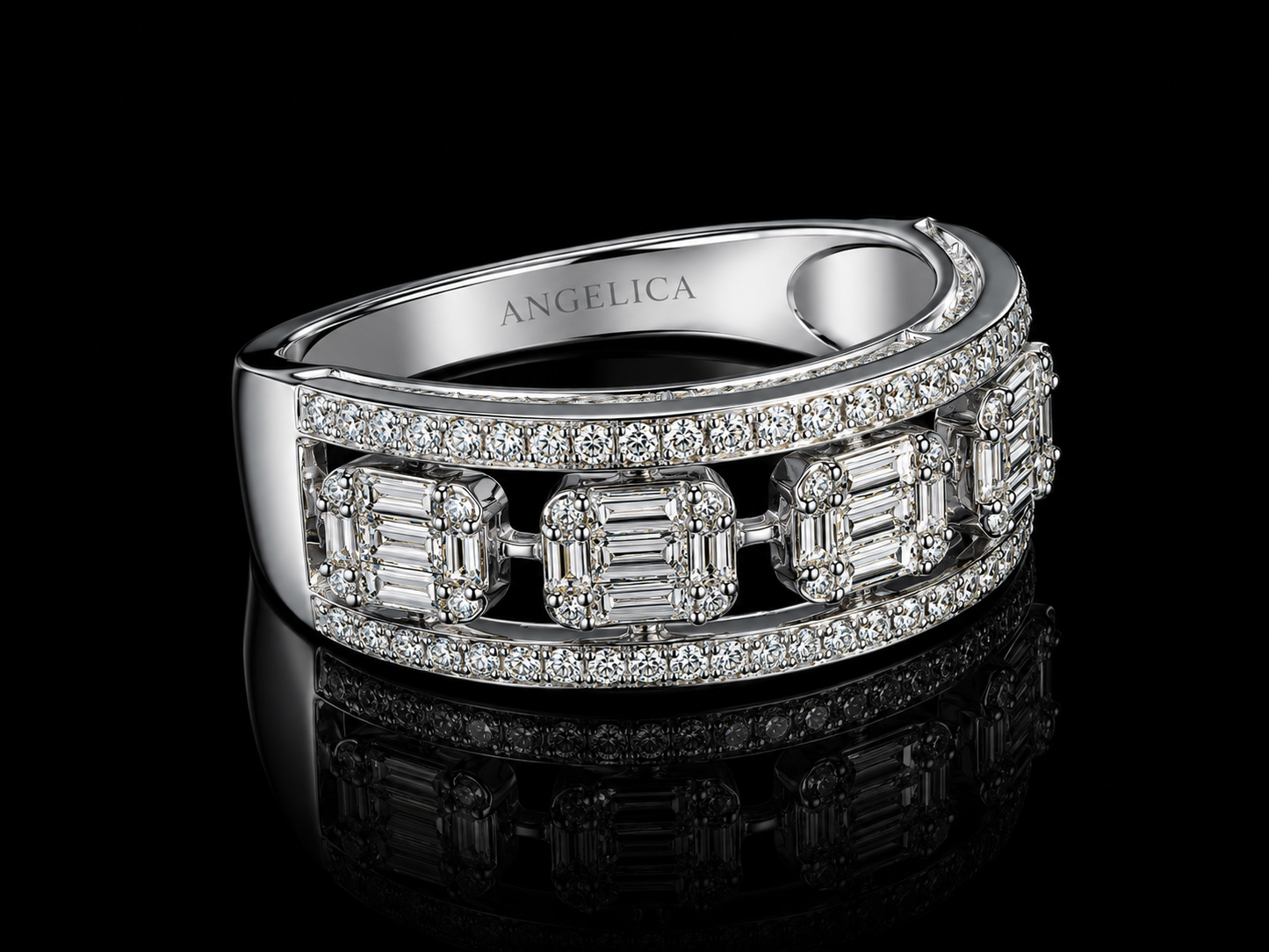 14K White Gold Diamond Openwork Band Ring