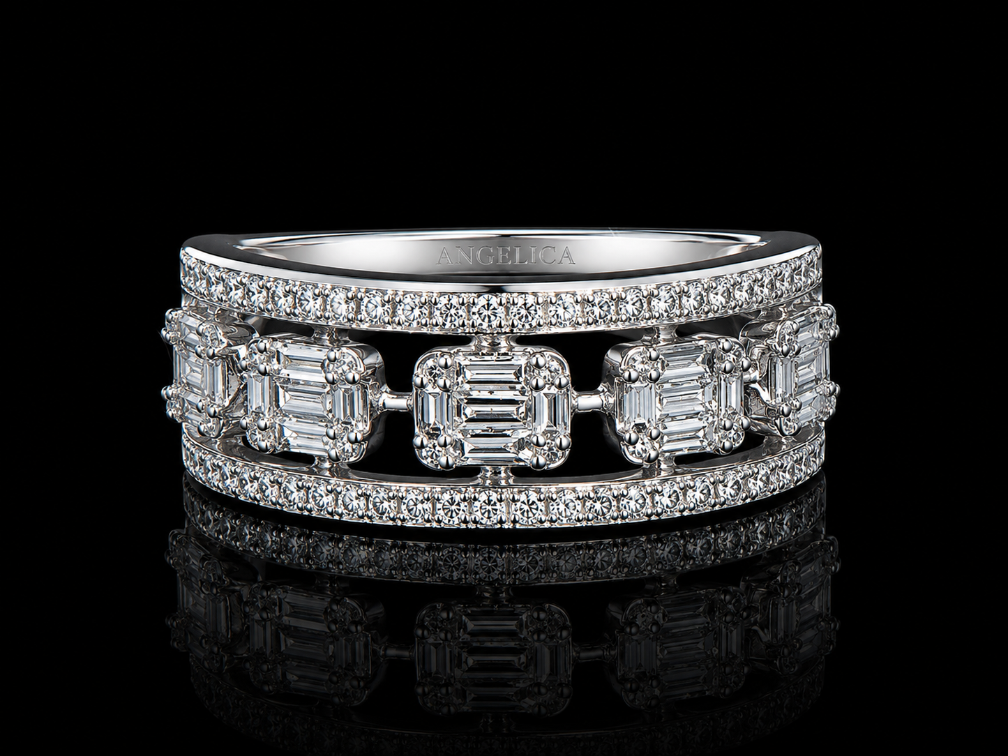14K White Gold Diamond Openwork Band Ring