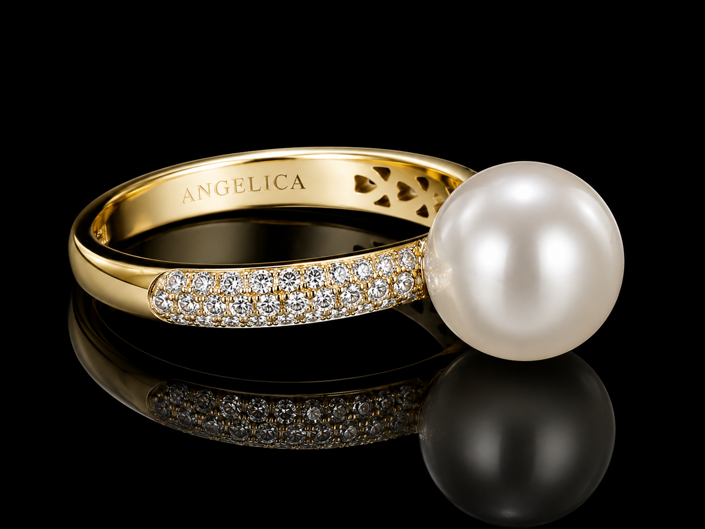 18K Yellow Gold South Sea Pearl &amp; Diamond Ring – 9.5–10mm White Pearl | 0.30 CT Natural Diamonds