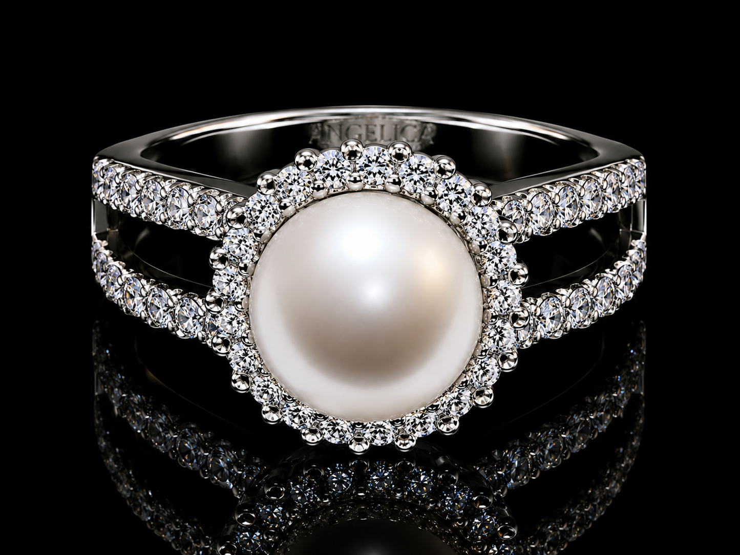 18K White Gold Double Halo Saltwater Pearl & Diamond Ring – 0.70 CT VS F-G