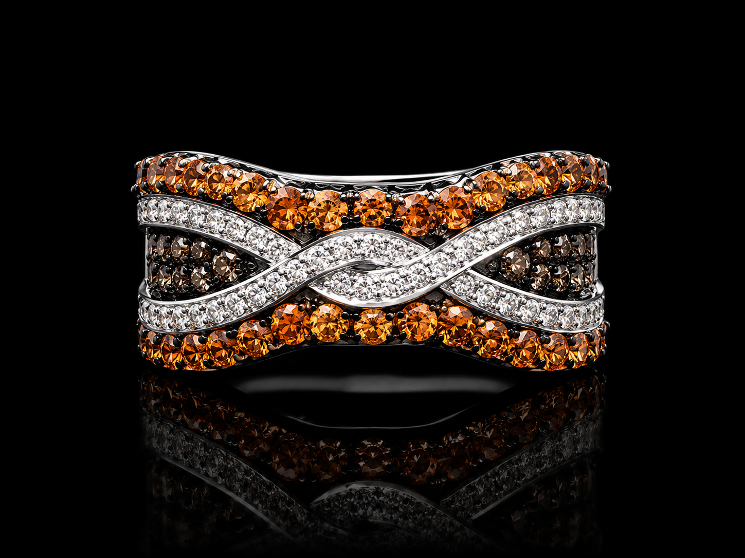 18K White Gold Chocolate Diamond & Orange Sapphire Infinity Ring – 1.35 CT Angelica Jewellers