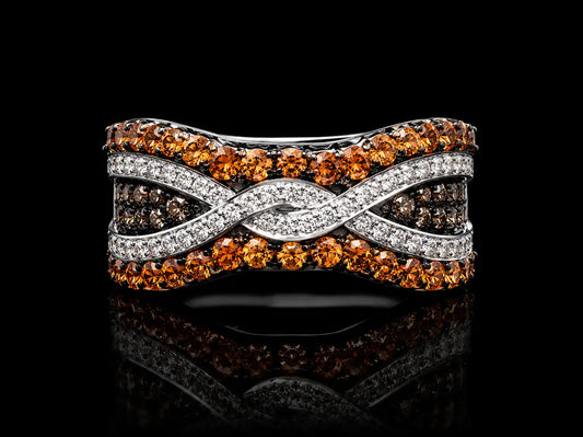 18K White Gold Chocolate Diamond & Orange Sapphire Infinity Ring – 1.35 CT Angelica Jewellers