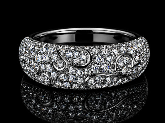18K White Gold Full Pavé Arabesque Diamond Cabochon Ring – 1.15 CT VS F-G | 7.5 mm Angelica Jewellers