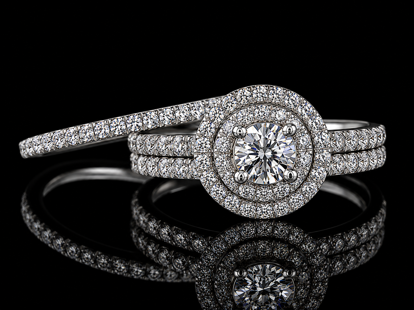 14K White Gold Diamond Engagement Ring Set – 1.00 CT Natural Diamonds | Semi-Eternity Band Angelica Jewellers