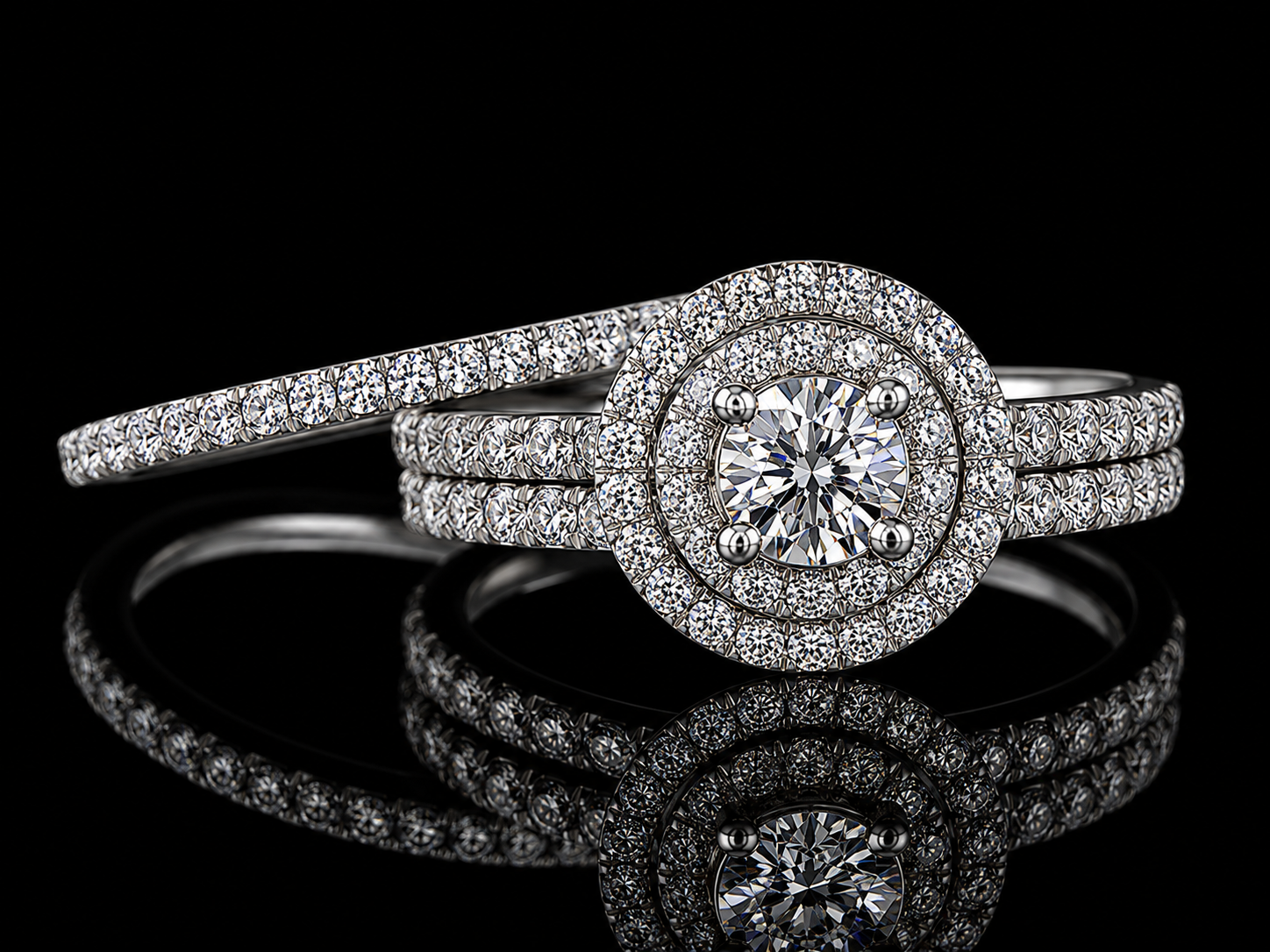 14K White Gold Diamond Engagement Ring Set – 1.00 CT Natural Diamonds | Semi-Eternity Band Angelica Jewellers