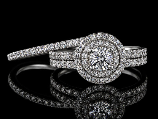 14K White Gold Diamond Engagement Ring Set – 1.00 CT Natural Diamonds | Semi-Eternity Band Angelica Jewellers