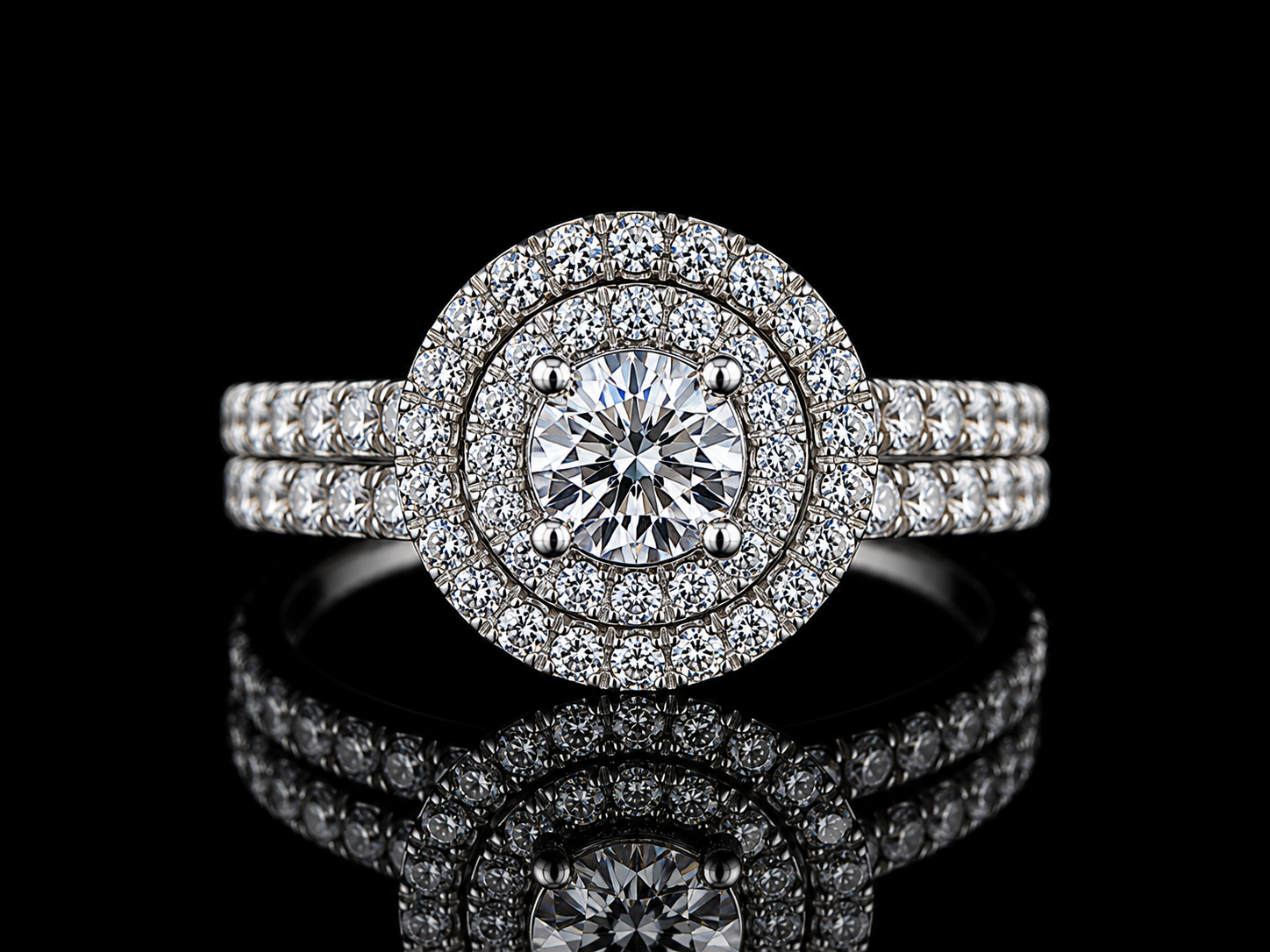 14K White Gold Diamond Engagement Ring Set – 1.00 CT Natural Diamonds | Semi-Eternity Band Angelica Jewellers