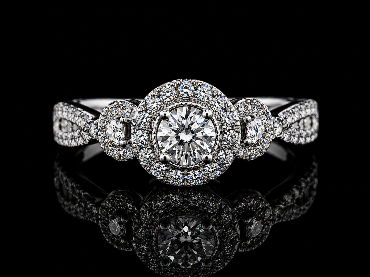 14K White Gold Diamond Halo Engagement Ring – 1.00 CTW Angelica Jewellers