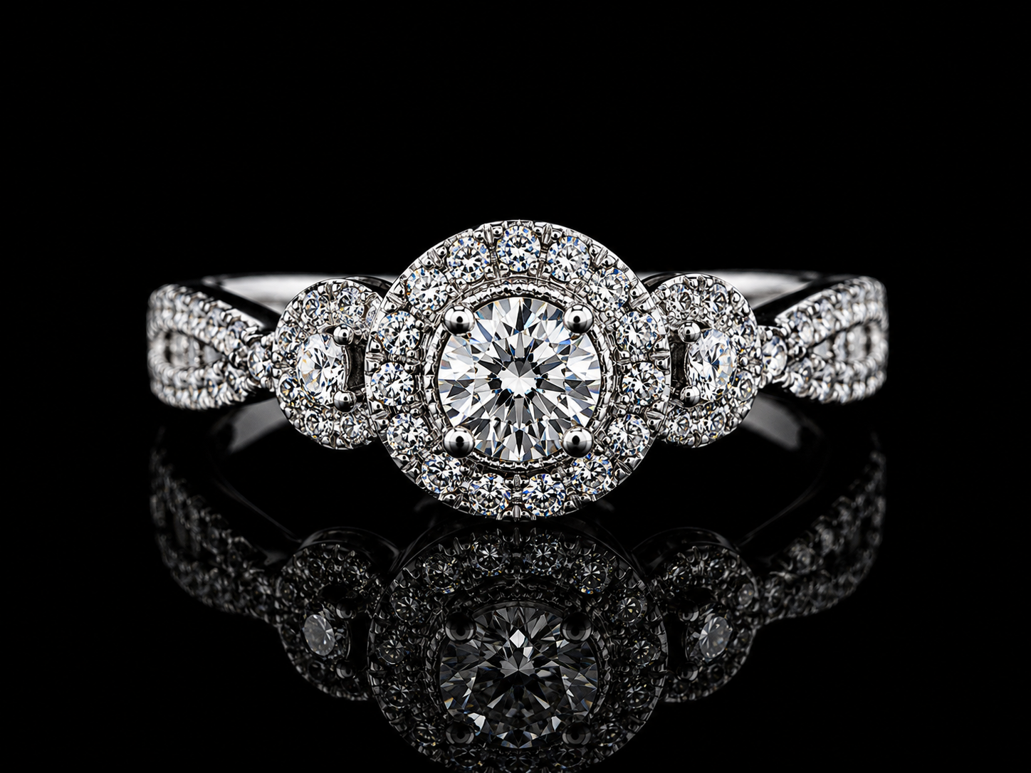 14K White Gold Diamond Halo Engagement Ring – 1.00 CTW Angelica Jewellers