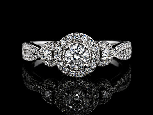 14K White Gold Diamond Halo Engagement Ring – 1.00 CTW Angelica Jewellers