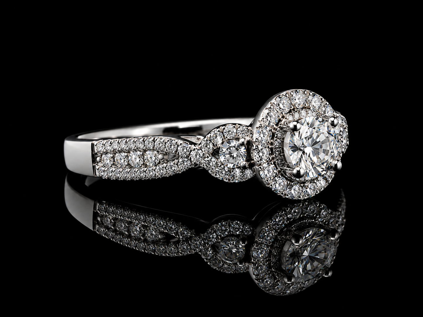 14K White Gold Diamond Halo Engagement Ring – 1.00 CTW Angelica Jewellers