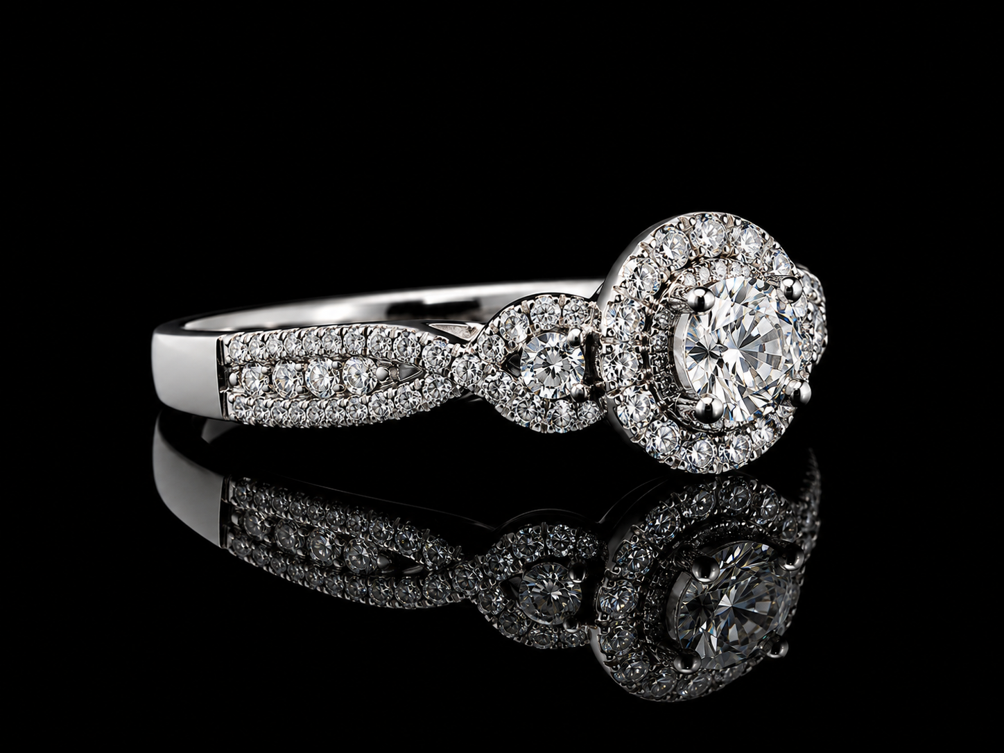 14K White Gold Diamond Halo Engagement Ring – 1.00 CTW Angelica Jewellers