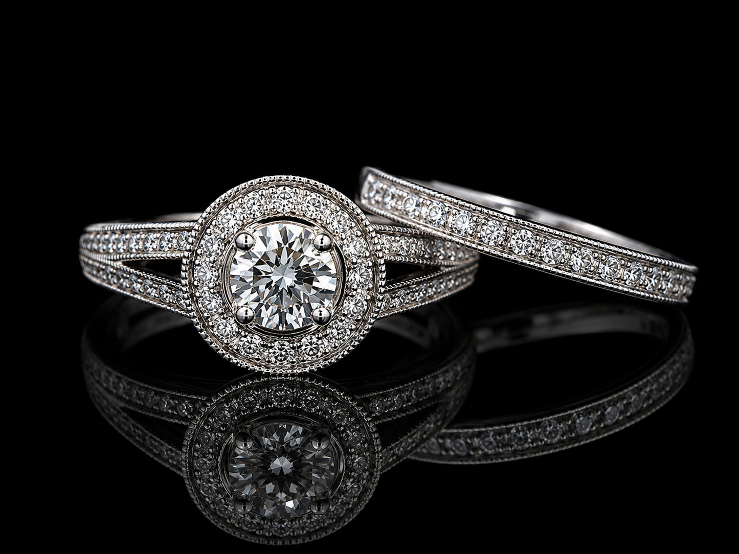 14K White Gold Diamond Halo Engagement Ring Set – 1.05 CTW Natural Diamonds Angelica Jewellers