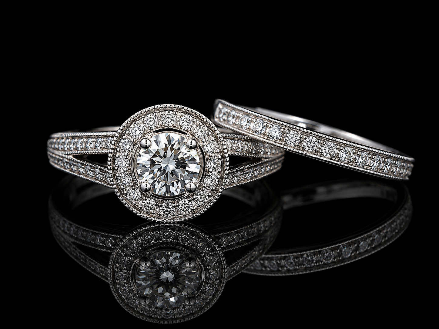 14K White Gold Diamond Halo Engagement Ring Set – 1.05 CTW Natural Diamonds Angelica Jewellers