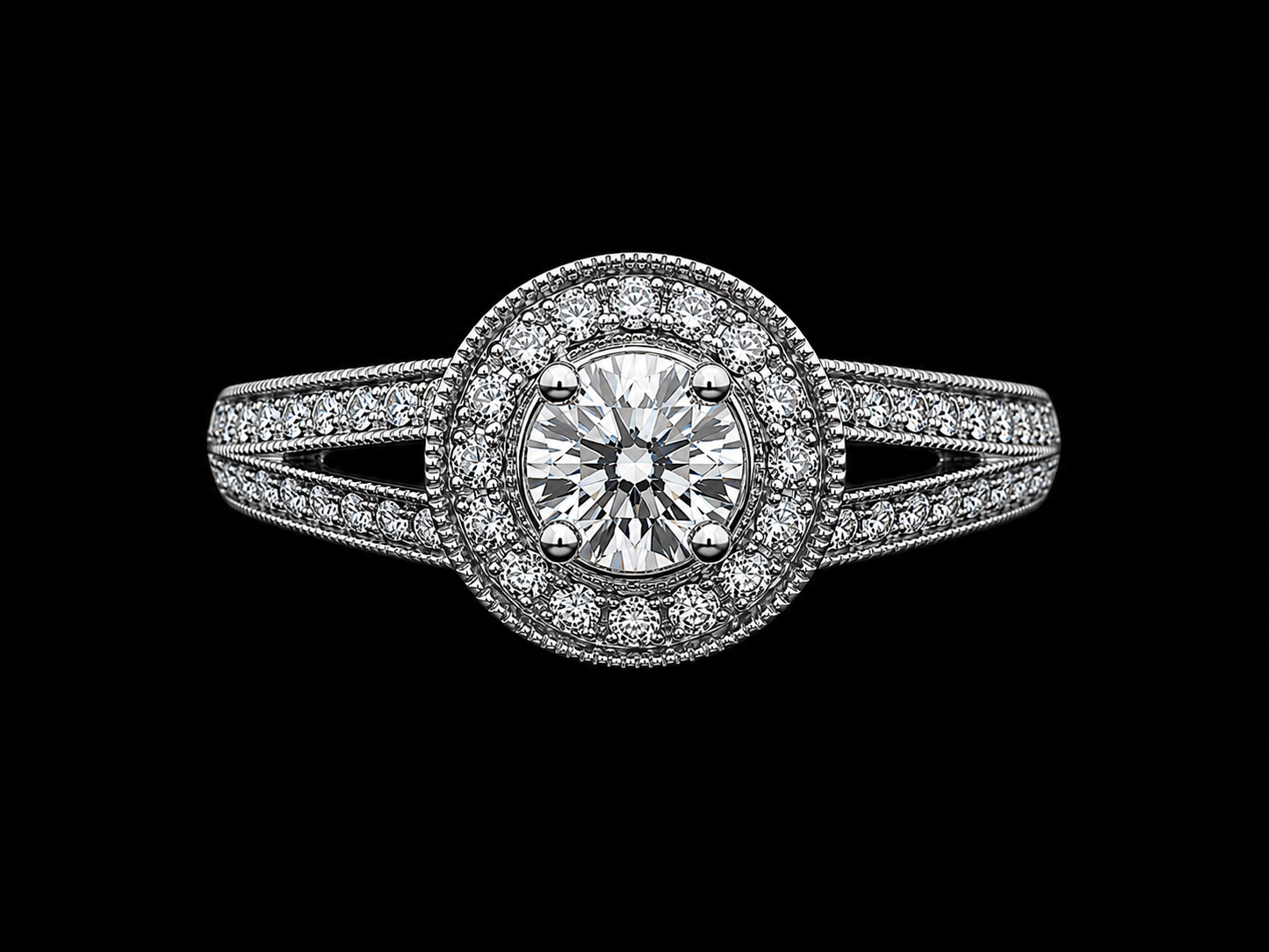 14K White Gold Diamond Halo Engagement Ring Set – 1.05 CTW Natural Diamonds Angelica Jewellers