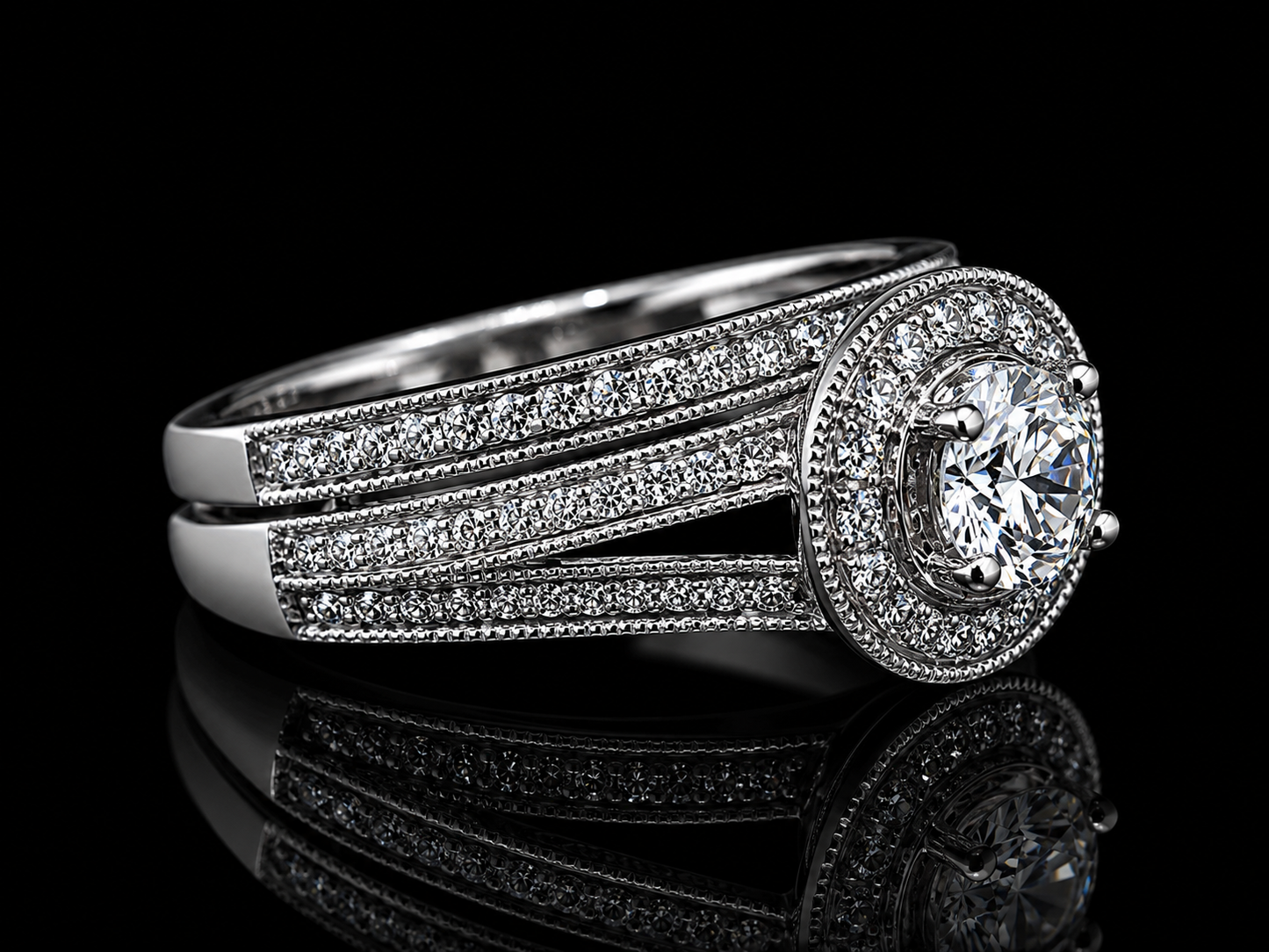 14K White Gold Diamond Halo Engagement Ring Set – 1.05 CTW Natural Diamonds Angelica Jewellers