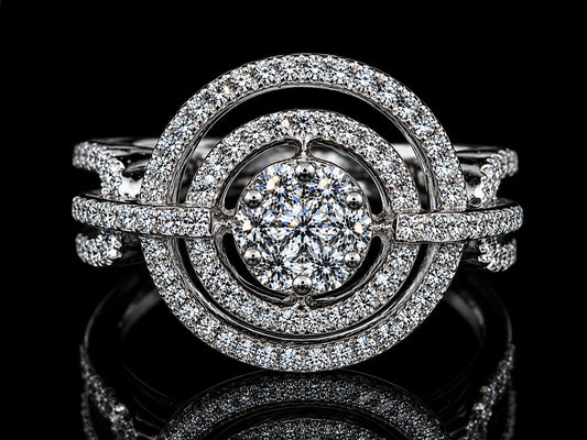 18K White Gold Diamond Double Halo Cluster Ring – 0.65 CT TDW Angelica Jewellers