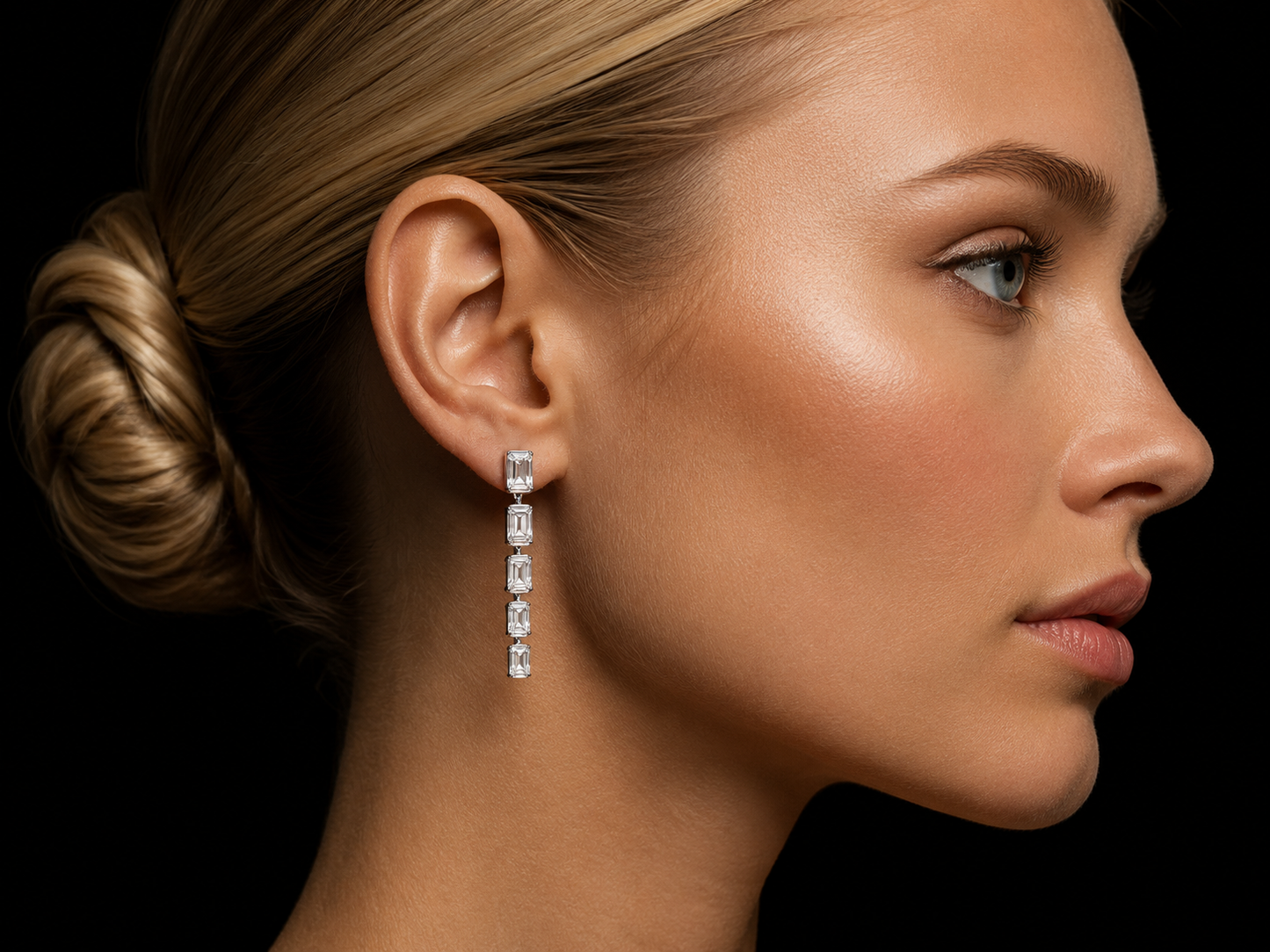 14K White Gold Lab-Grown Emerald Cut Diamond Push Pin Drop Earrings – 2.08 CTW VS/VVS D–F superbell