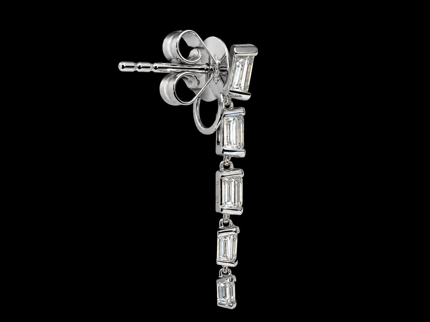 14K White Gold Lab-Grown Emerald Cut Diamond Push Pin Drop Earrings – 2.08 CTW VS/VVS D–F superbell