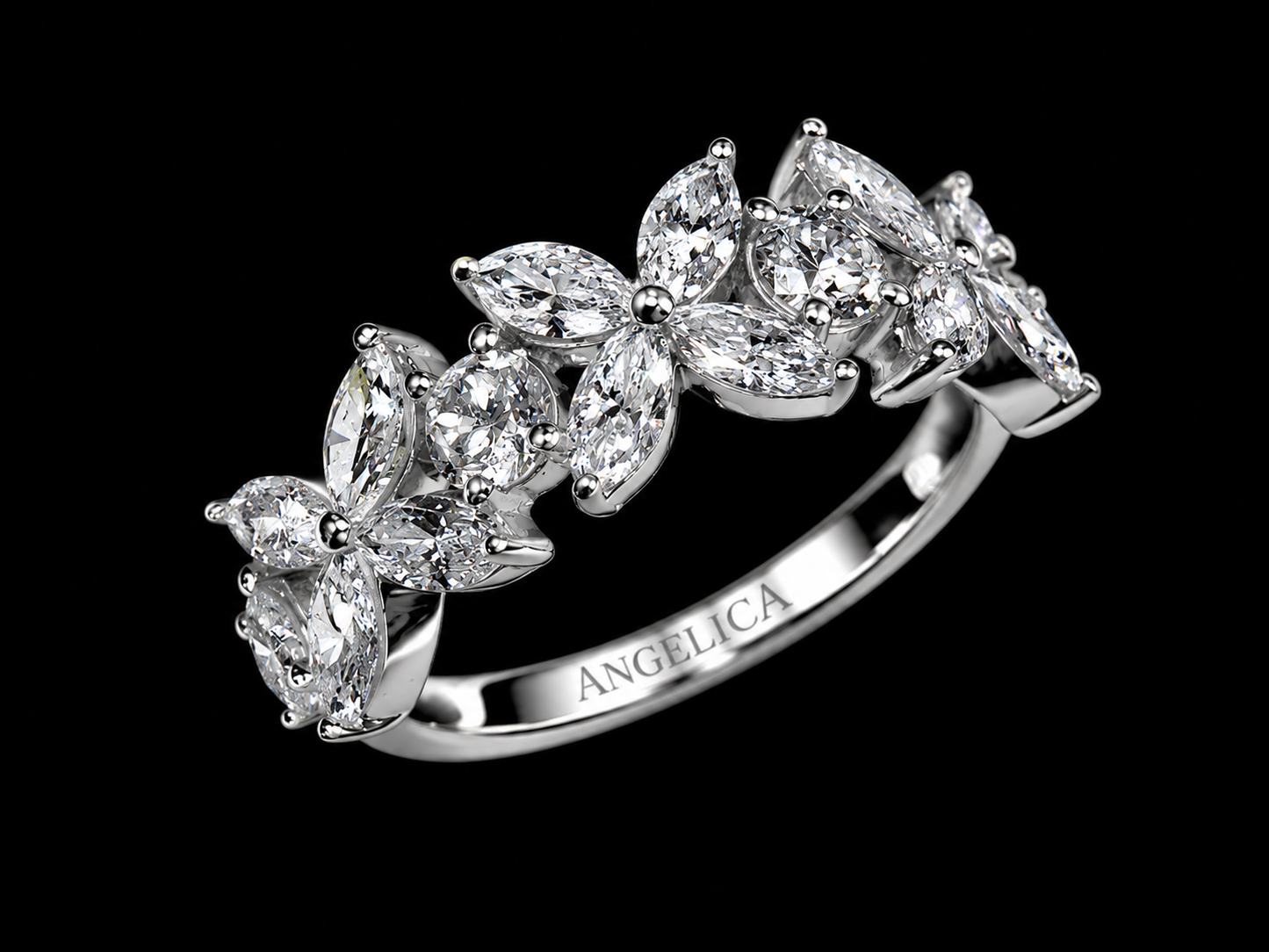 18K White Gold Full Pavé Arabesque Diamond Cabochon Ring – 1.15 CT VS F-G | 7.5 mm (Copy) Angelica Jewellers
