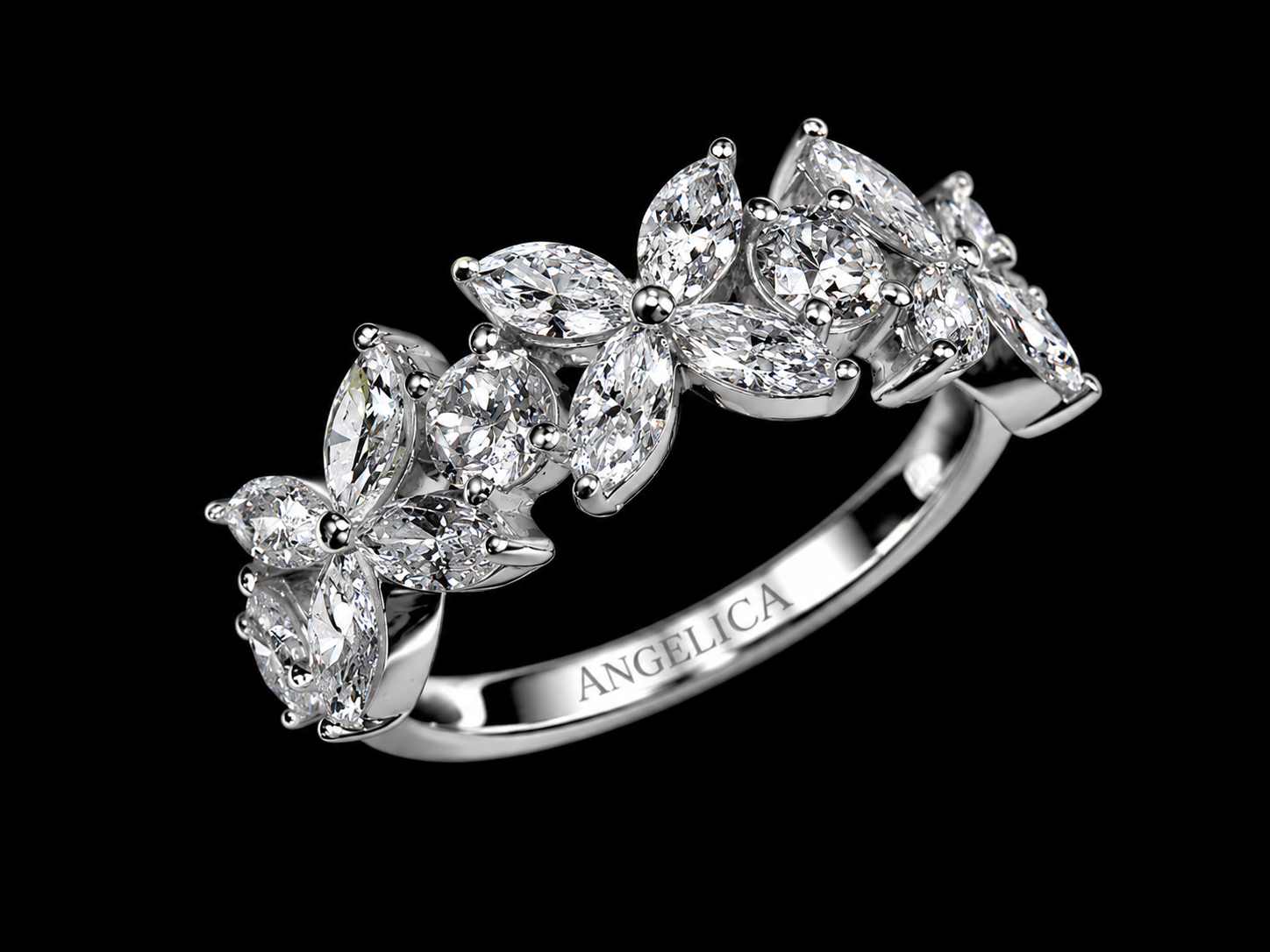 18K White Gold Full Pavé Arabesque Diamond Cabochon Ring – 1.15 CT VS F-G | 7.5 mm (Copy) Angelica Jewellers