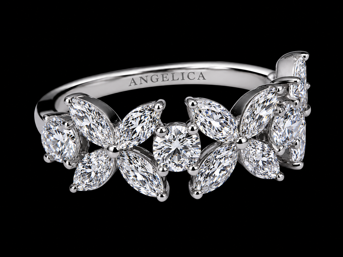 18K White Gold Full Pavé Arabesque Diamond Cabochon Ring – 1.15 CT VS F-G | 7.5 mm (Copy) Angelica Jewellers