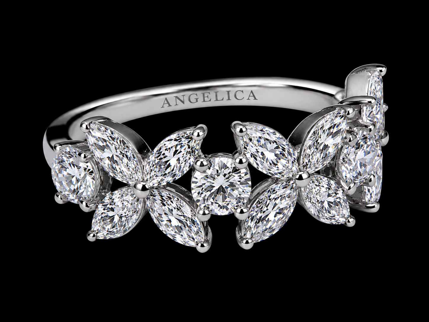 18K White Gold Full Pavé Arabesque Diamond Cabochon Ring – 1.15 CT VS F-G | 7.5 mm (Copy) Angelica Jewellers