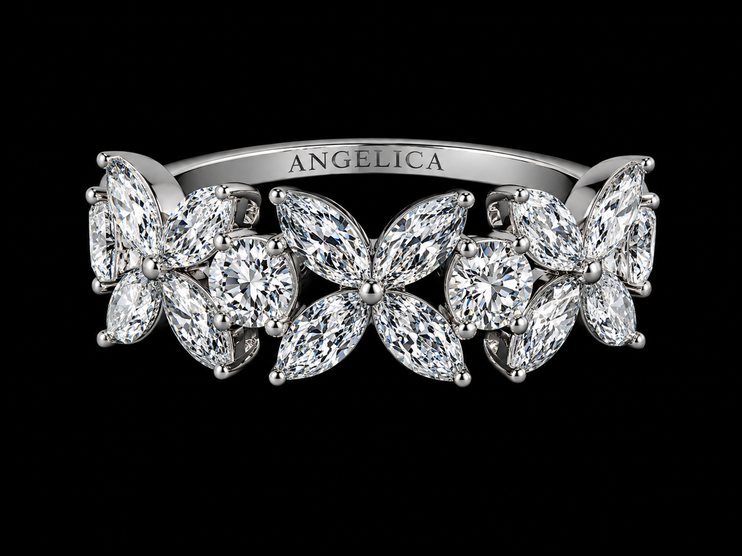 18K White Gold Full Pavé Arabesque Diamond Cabochon Ring – 1.15 CT VS F-G | 7.5 mm (Copy) Angelica Jewellers