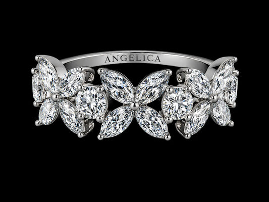 14K White Gold Lab Diamond Floral Band Ring – 2.16 CTW Angelica Jewellers
