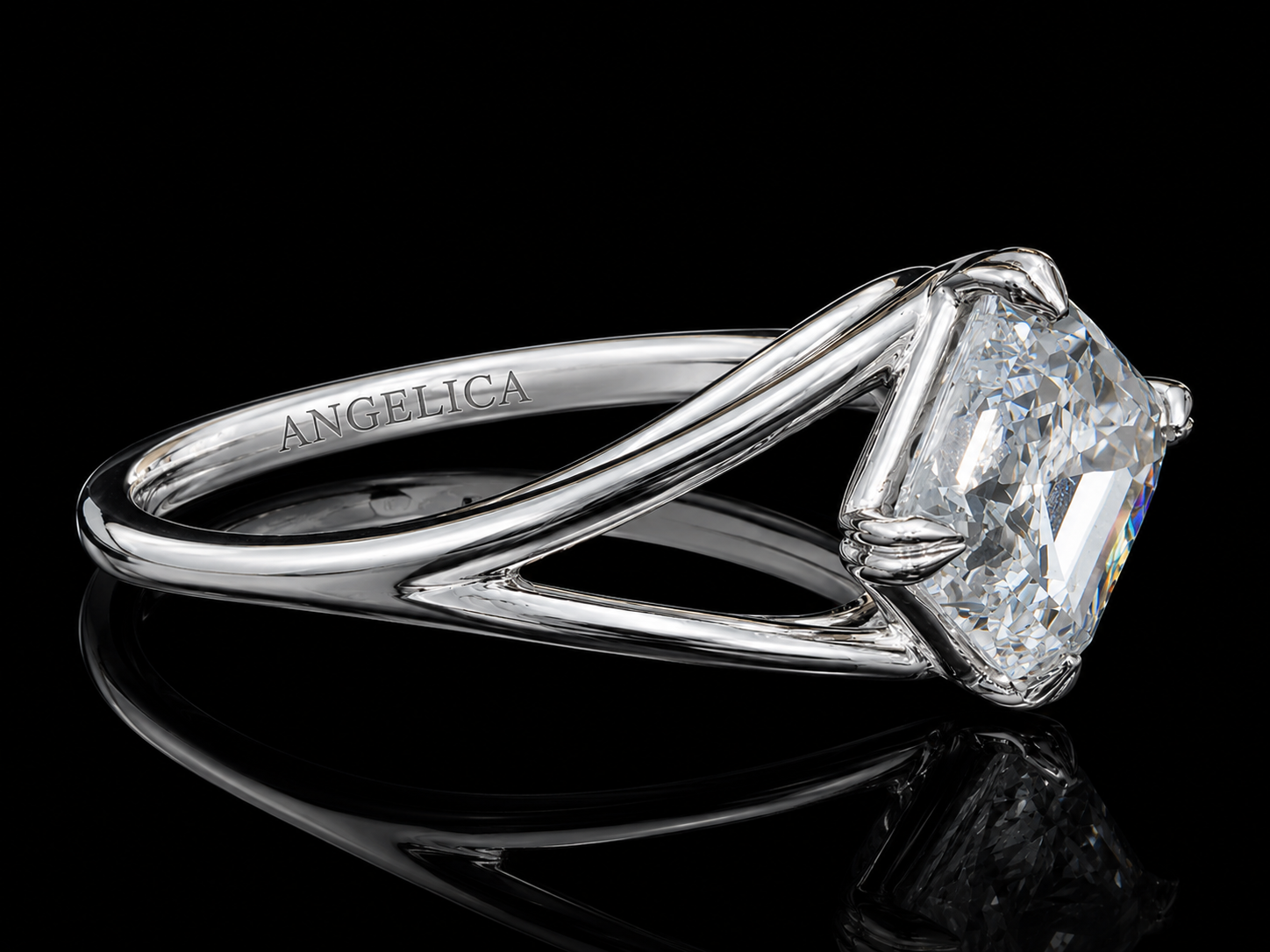 14K White Gold Split Shank Asscher-Cut Diamond Engagement Ring – 2.52 CT E VVS2 IGI Certified Angelica Jewellers