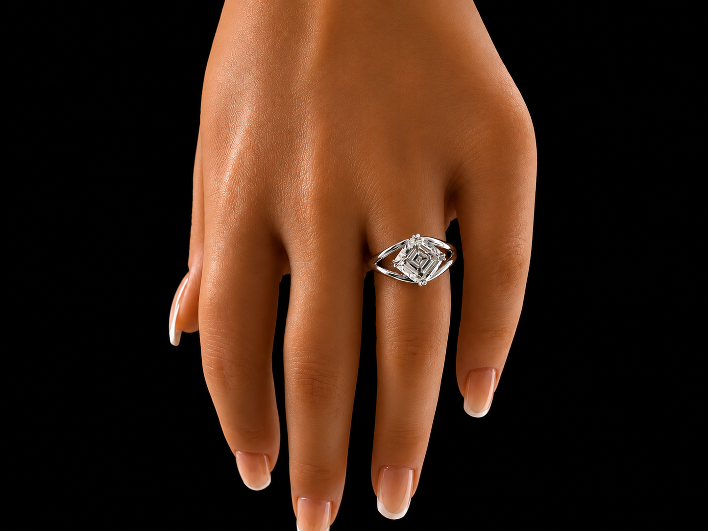 14K White Gold Split Shank Asscher-Cut Diamond Engagement Ring – 2.52 CT E VVS2 IGI Certified Angelica Jewellers