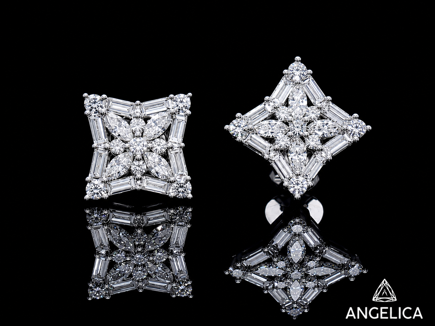 14K WHITE GOLD MARQUISE, ROUND AND BAGUETTE  VVS F+ DIAMOND Angelica Jewellers