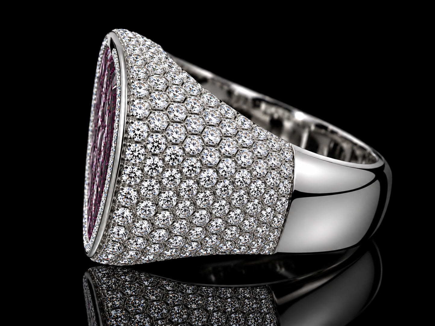 10K White Gold Natural Pink Sapphire & Diamond Heart Ring – 10.88 CT Total Gem Weight